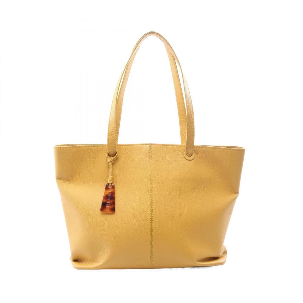Chanel CHANEL Tote Bag with Charm, Leather, Handbag, Women's, Yellow